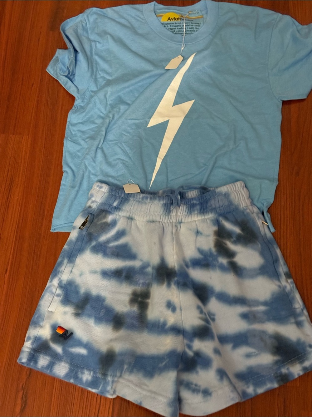 Aviator Nation Light Blue Tie-Dye Athletic Shorts